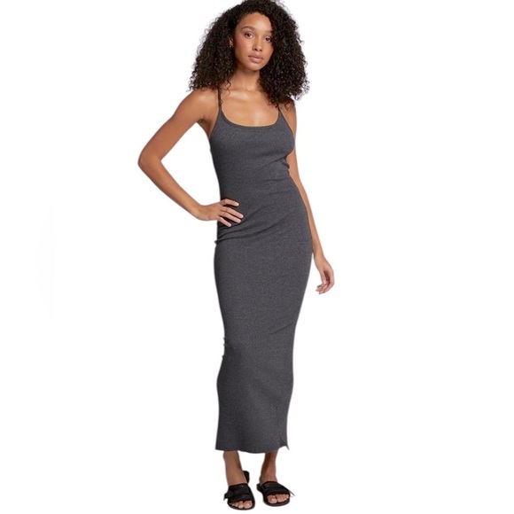 NEW CHASER Emma Black Maxi Dress Sleeveless Rib Knit Spaghetti Strap Size Small - Picture 1 of 6
